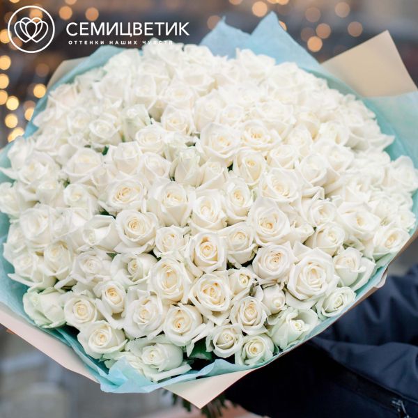 Букет из 101 белой розы 40 см (Россия)