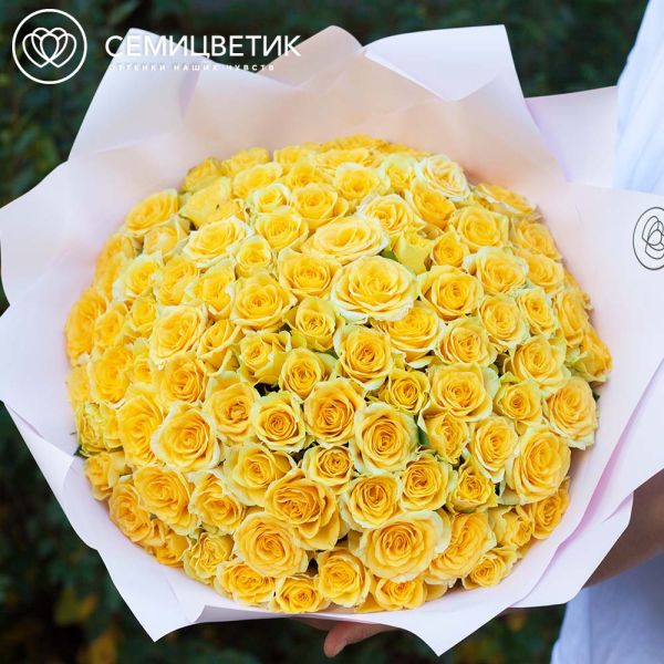 Букет из 101 желтой розы 35-40 см (Россия)