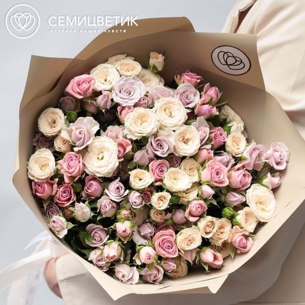 Букет из 25 кустовых роз 40 см нежный микс (Кения)